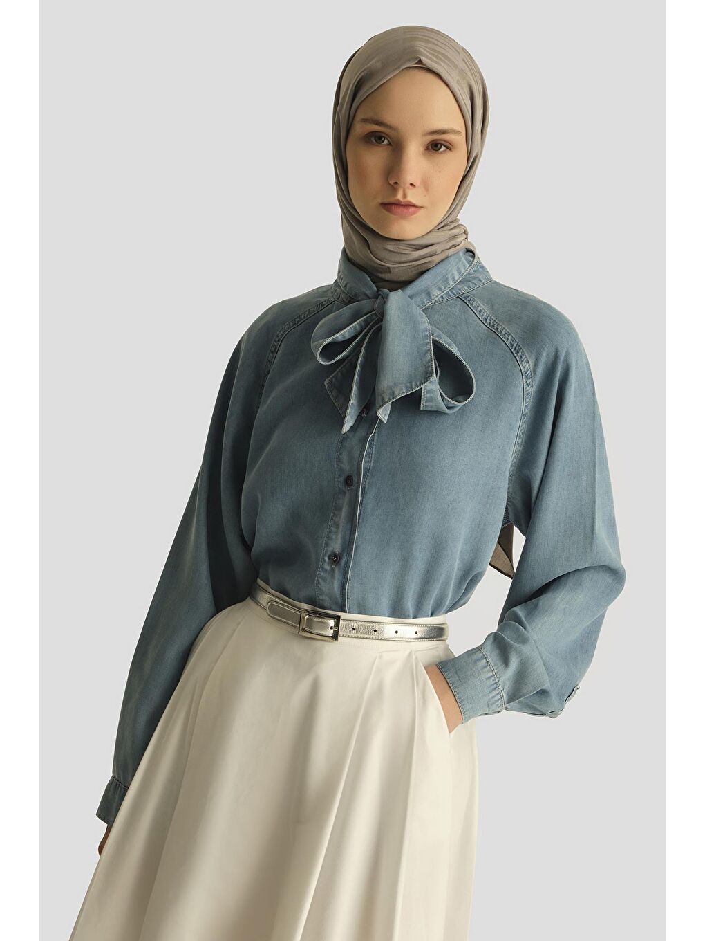 Mavi Fular Detaylı Lyocell Gömlek 25Yd9144 İndigo-3