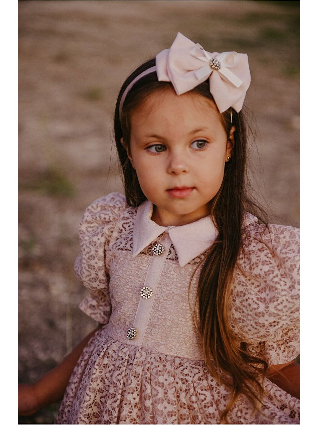 Pembe Dantel Detaylı Kabarık Kollu Kız Çocuk Özel Kısa Elbise_M2449-3