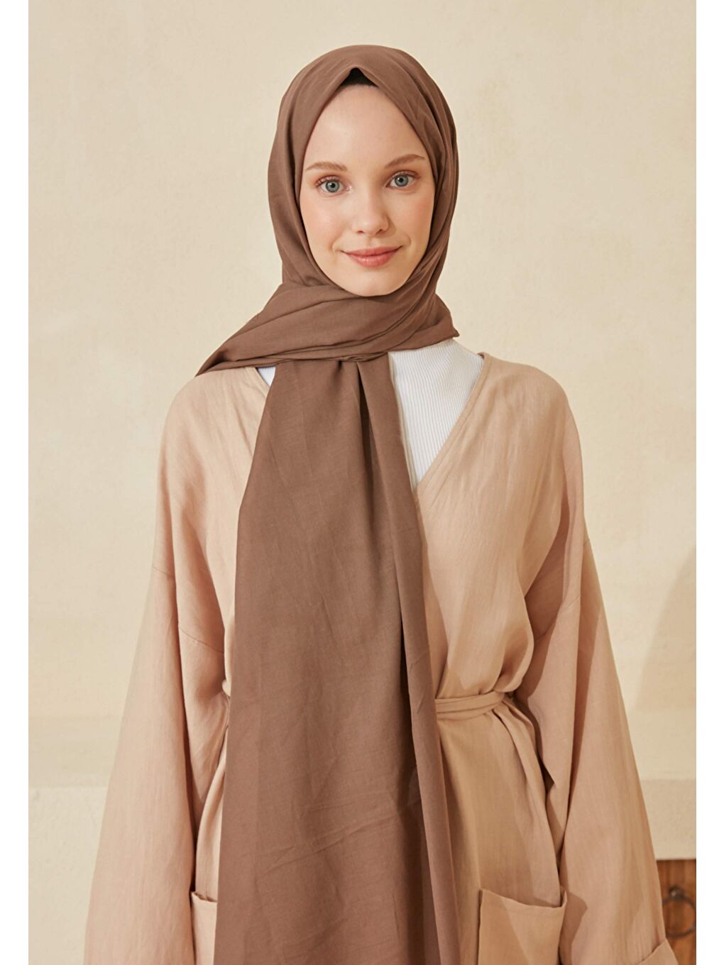 Kahverengi İnce Pamuk Vual Şal Koyu Vizon-1