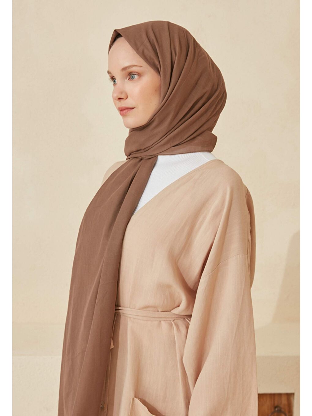 Kahverengi İnce Pamuk Vual Şal Koyu Vizon-2