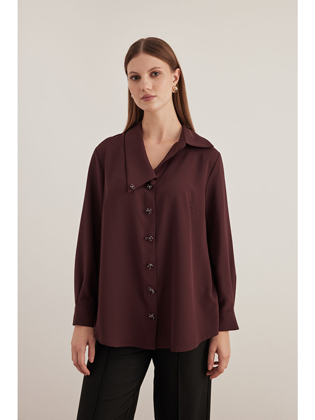 Mürdüm Mendil Yaka Bluz