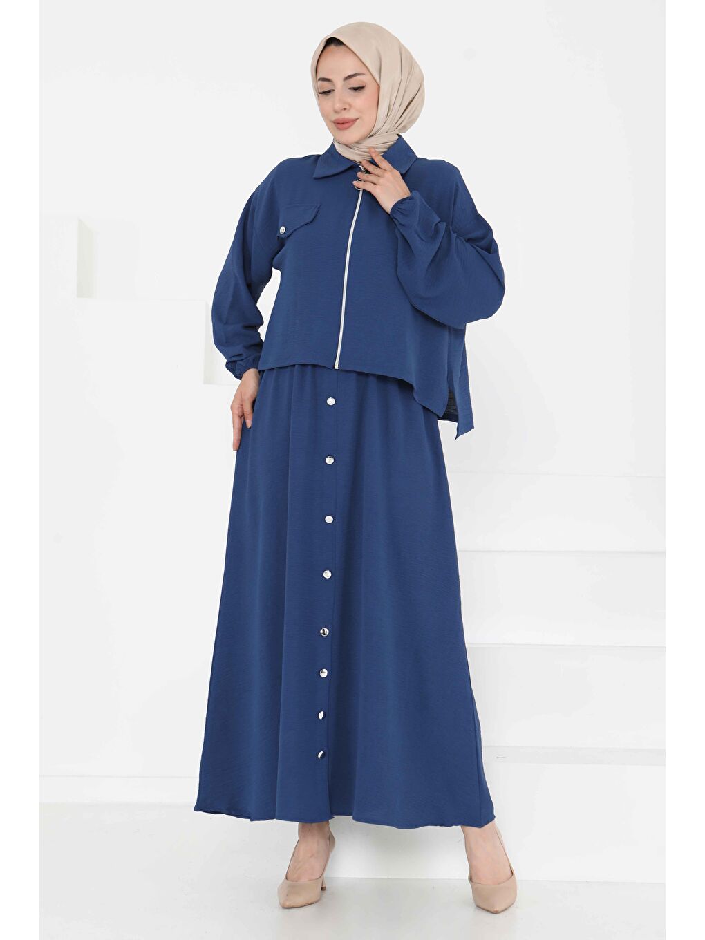 İndigo Fermuar Detay Elbise Takım Indigo - 27178