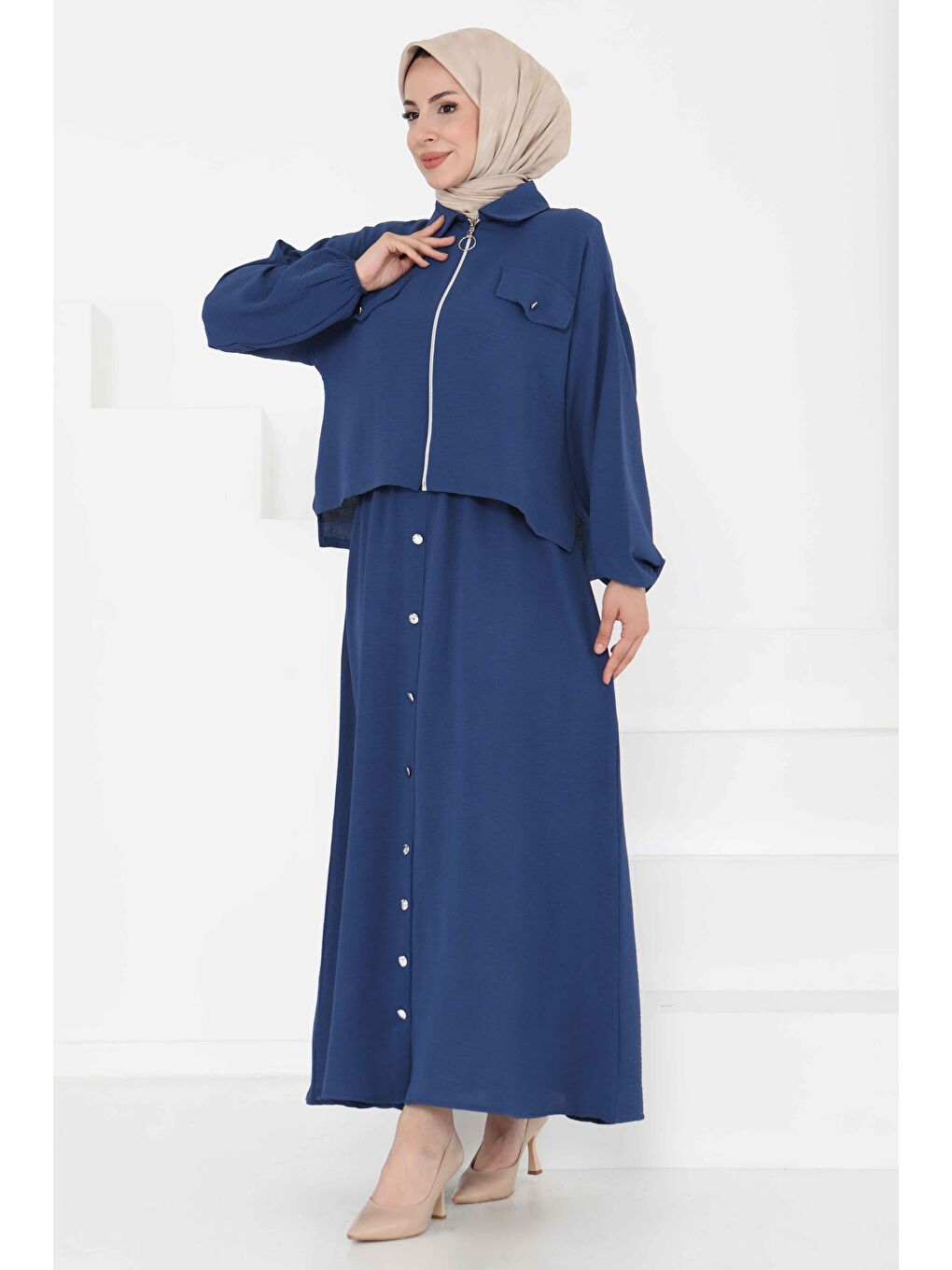 İndigo Fermuar Detay Elbise Takım Indigo - 27178-1
