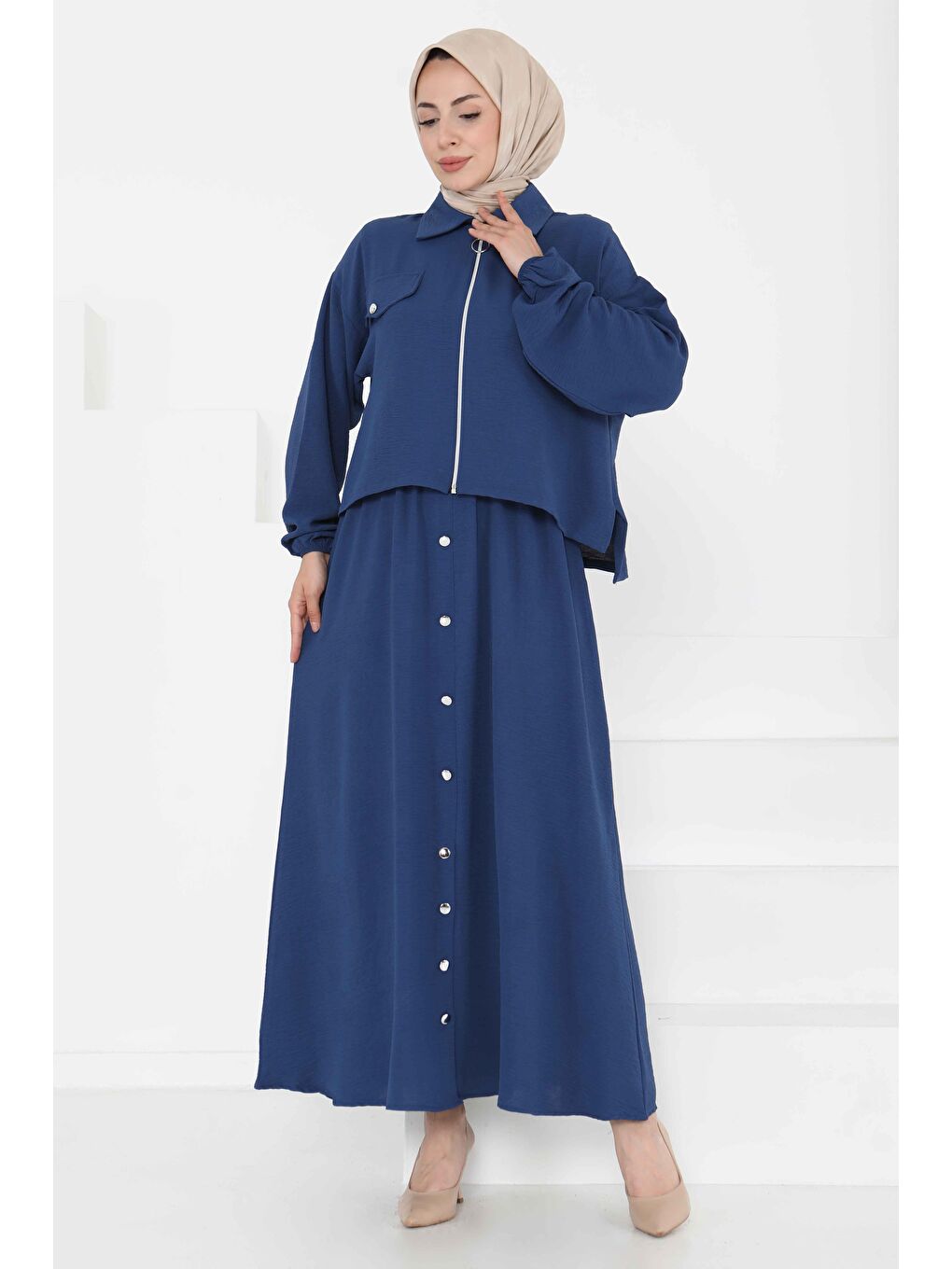 İndigo Fermuar Detay Elbise Takım Indigo - 27178-2