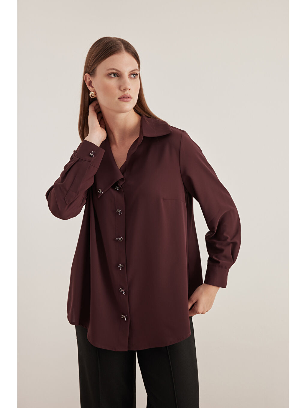 Mürdüm Mendil Yaka Bluz-1