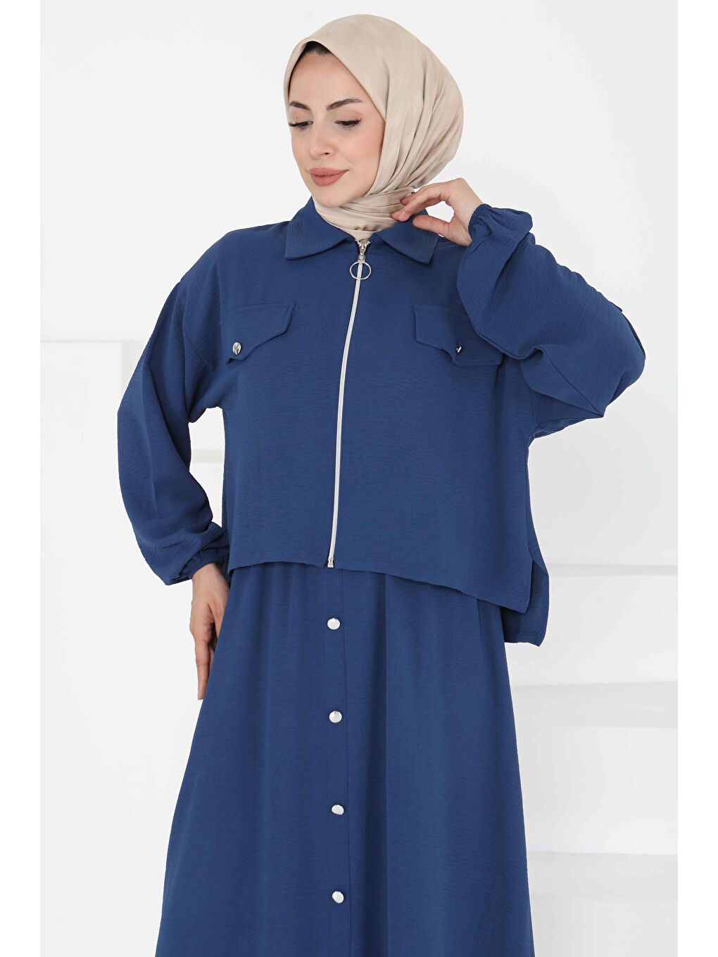 İndigo Fermuar Detay Elbise Takım Indigo - 27178-3