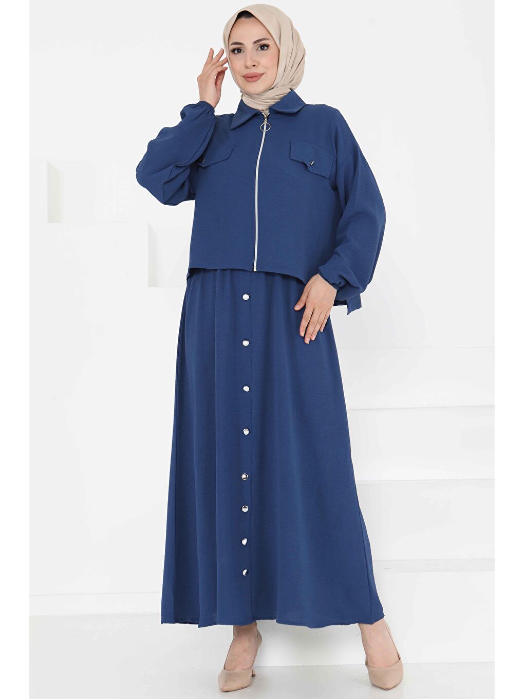 İndigo Fermuar Detay Elbise Takım Indigo - 27178-4