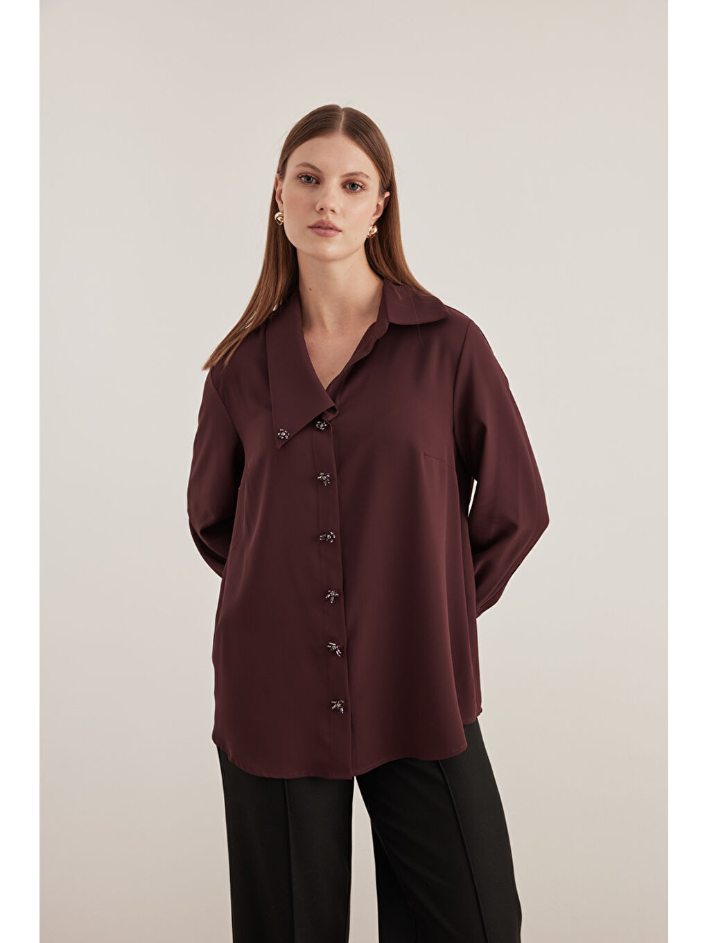 Mürdüm Mendil Yaka Bluz-2