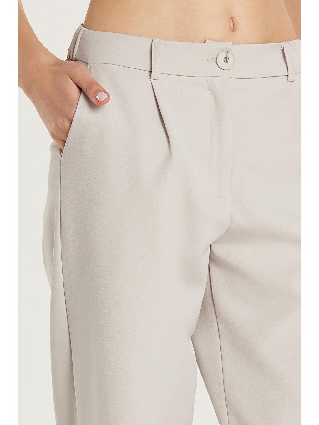 Kadın Relax Fit Rahat Kesim Cepli Palazzo Geniş Paça Gri Pantolon-1