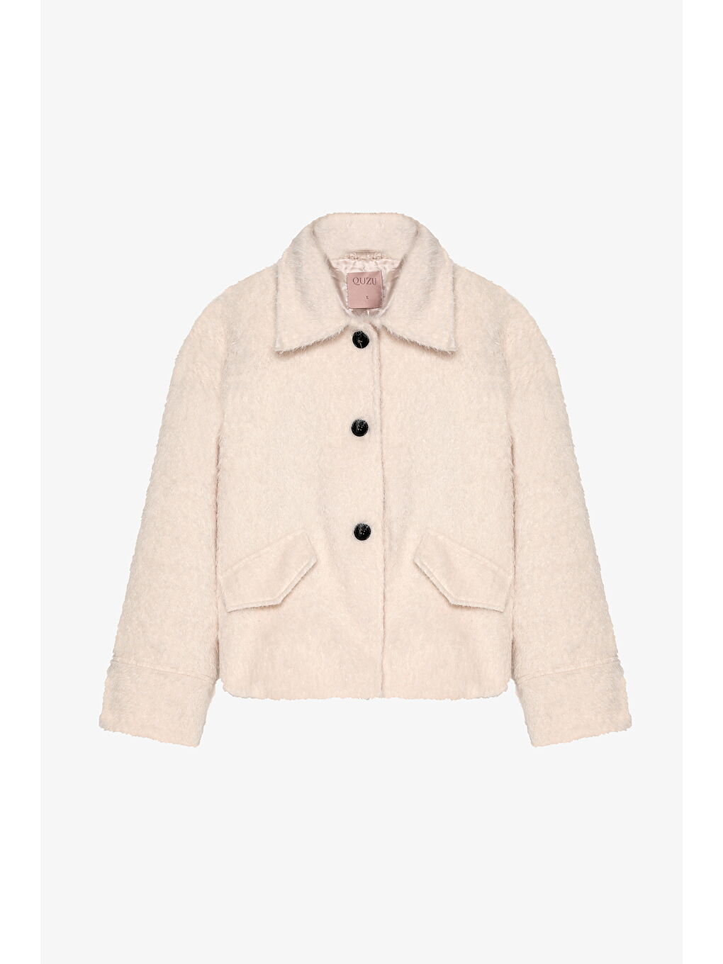 Gömlek Yaka Düğmeli Tüylü Ceket Ekru-1