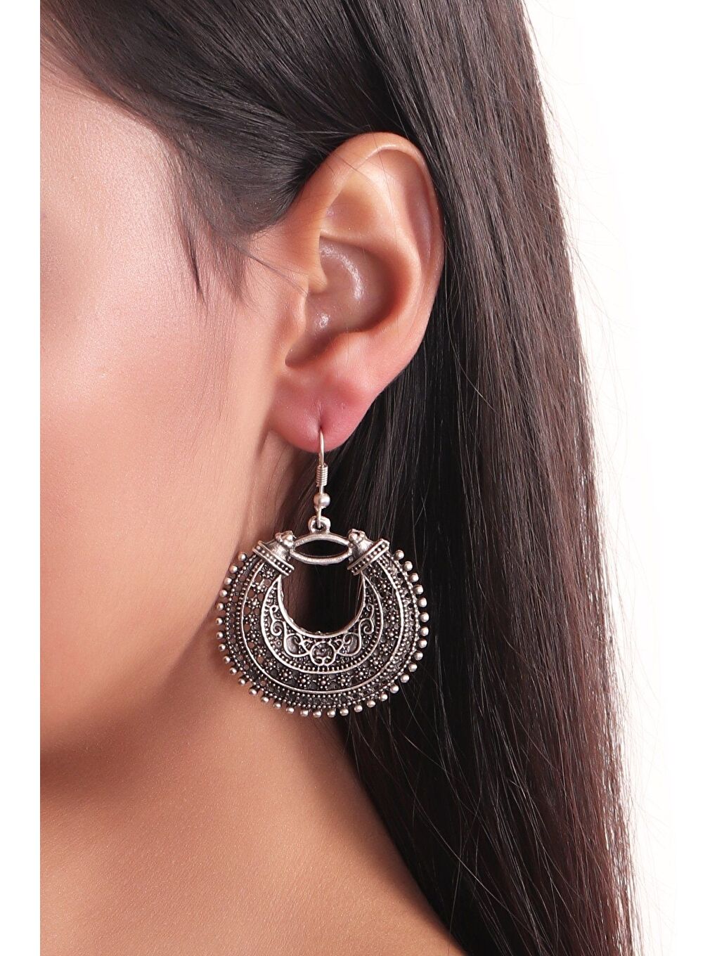 Gri KADIN ANTİK GÜMÜŞ KAPLAMA SALLANTILI KÜPE-1