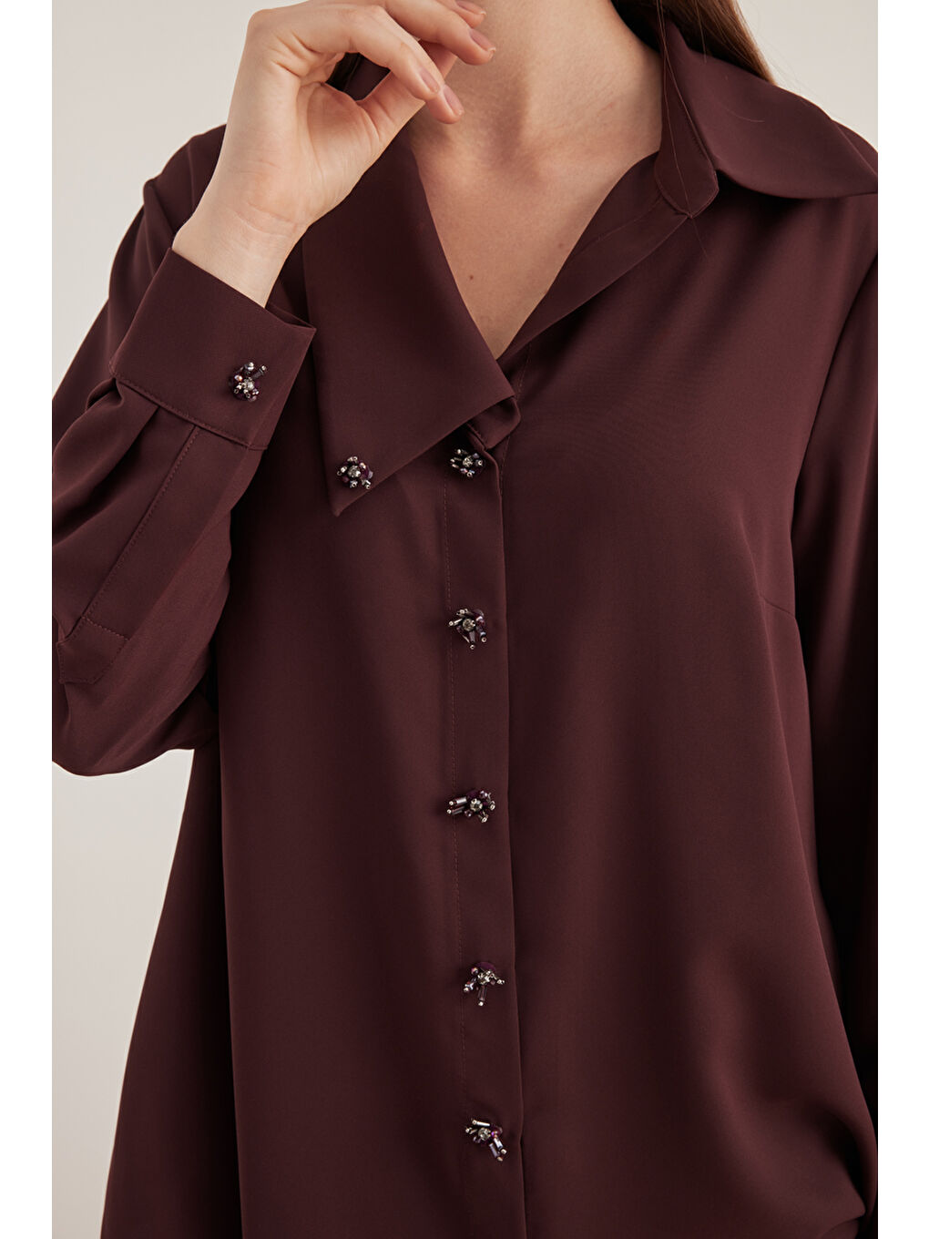 Mürdüm Mendil Yaka Bluz-3