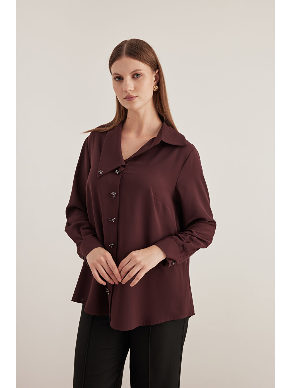 Mürdüm Mendil Yaka Bluz-4