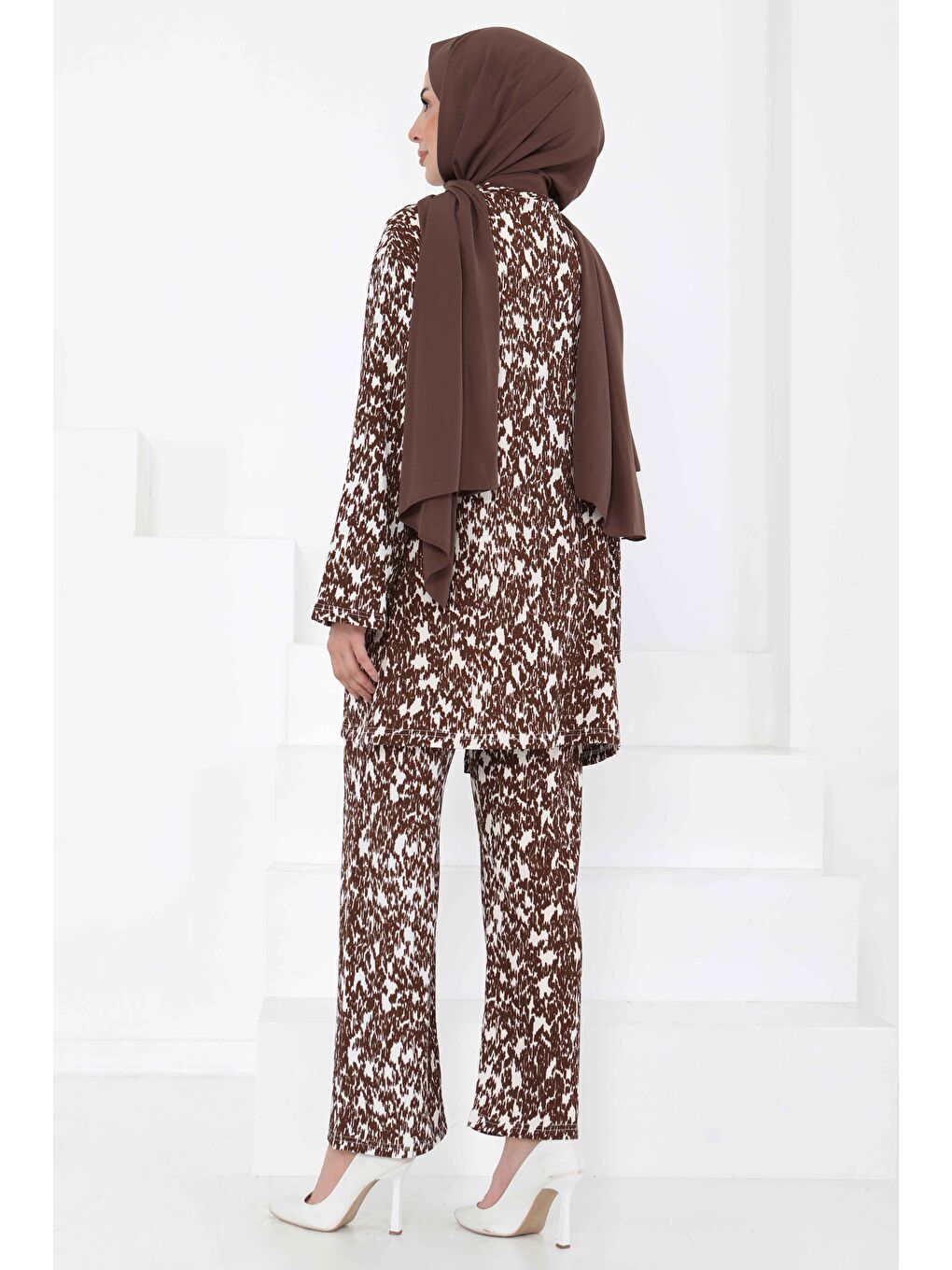 Kahverengi Desenli Kimono Takım Kahve - 27132-5