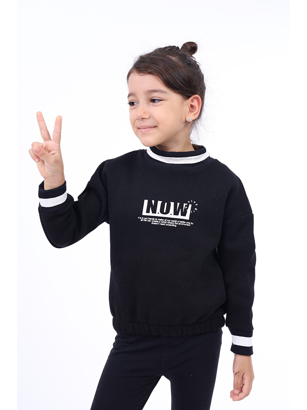Siyah Kız Çocuk Baskılı Sweatshirt