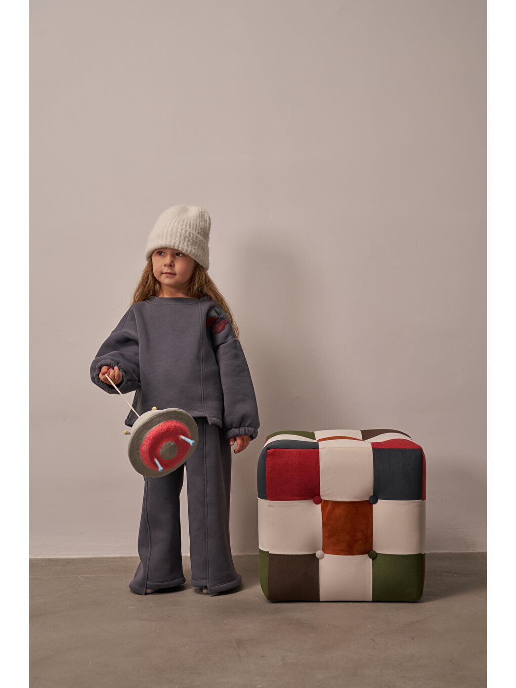 Gri Omuz Nakışlı Asimetrik Detaylı Alt Üst Takım