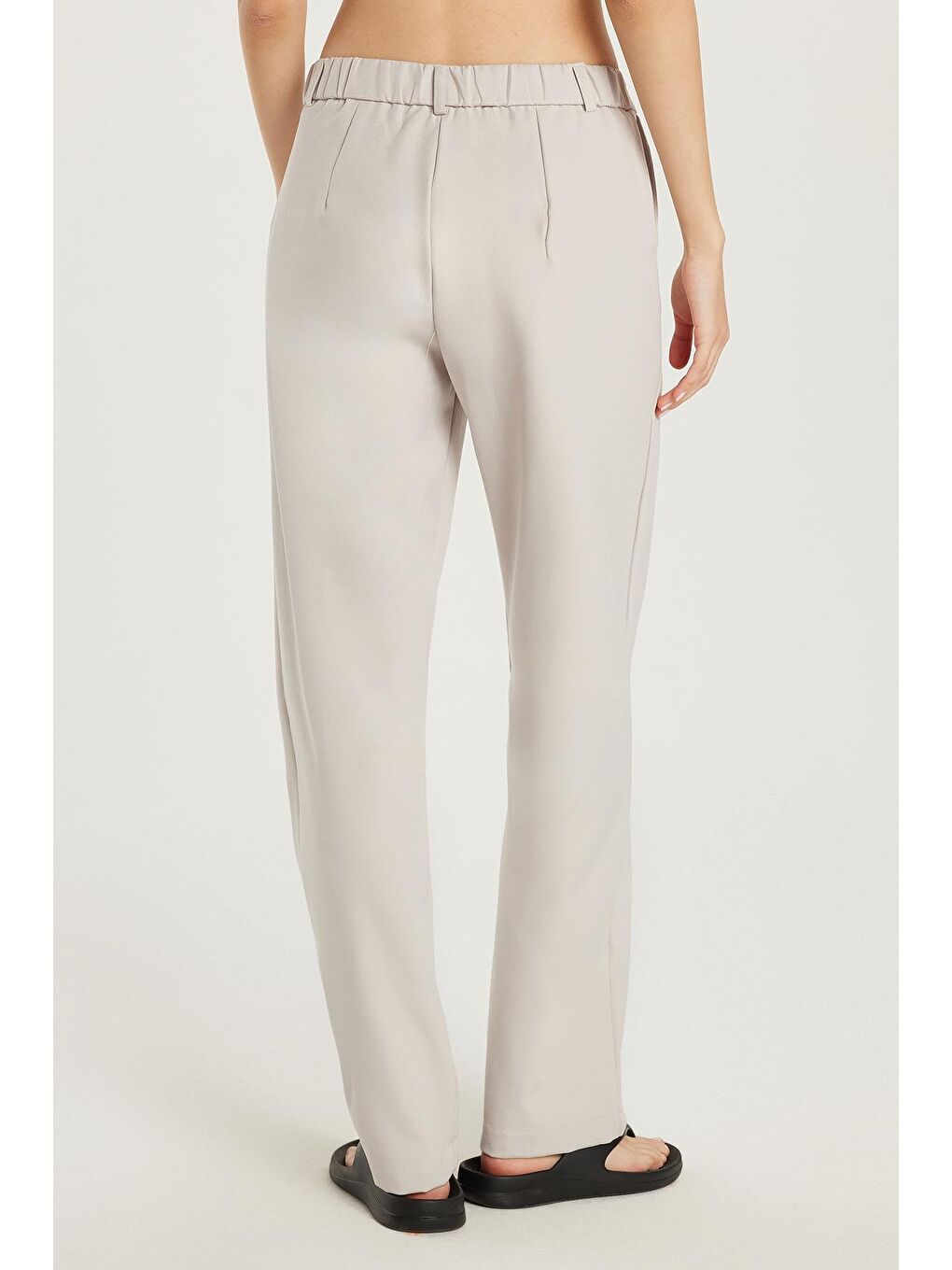 Kadın Relax Fit Rahat Kesim Cepli Palazzo Geniş Paça Gri Pantolon-4