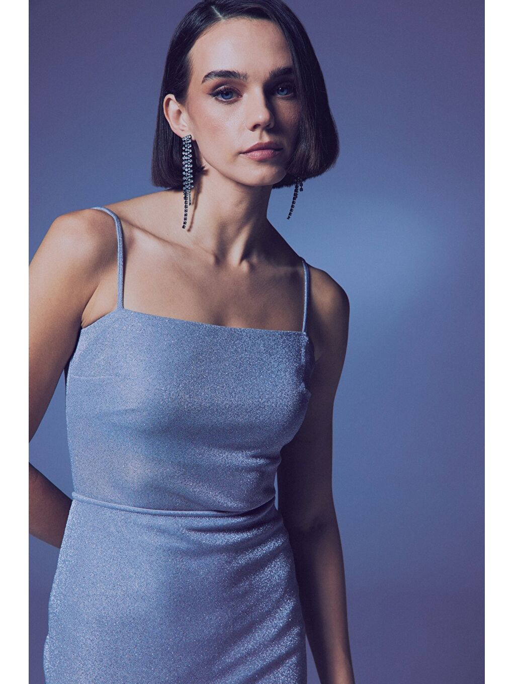 Gri Simli İp Askılı Bodysuit - Gümüş-4