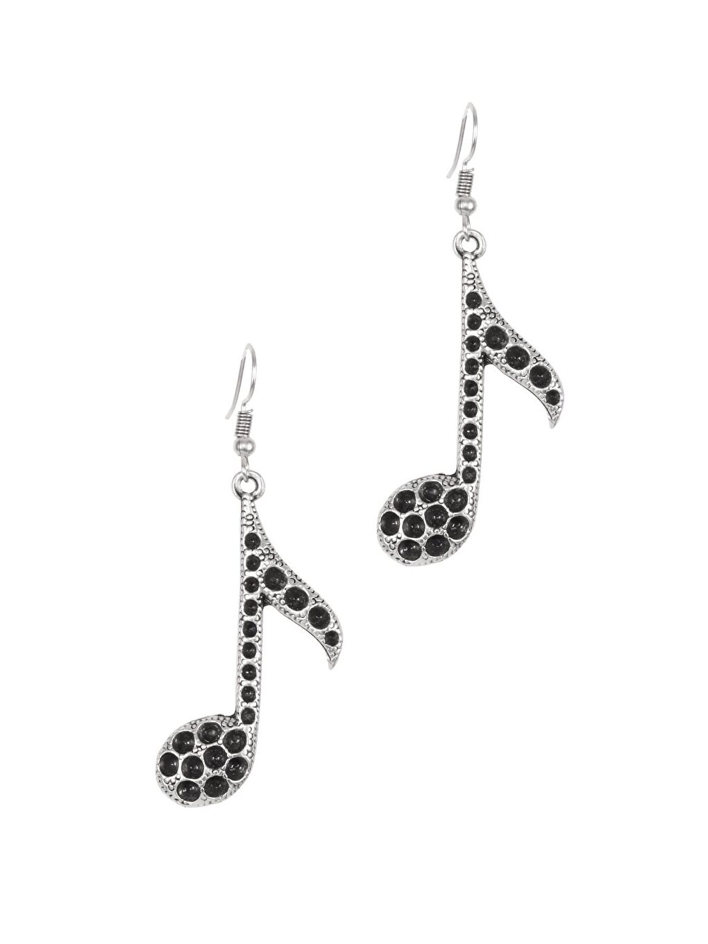 Gri Kadın Antik Gümüş Kaplama Sallantılı Nota Formlu Küpe-1