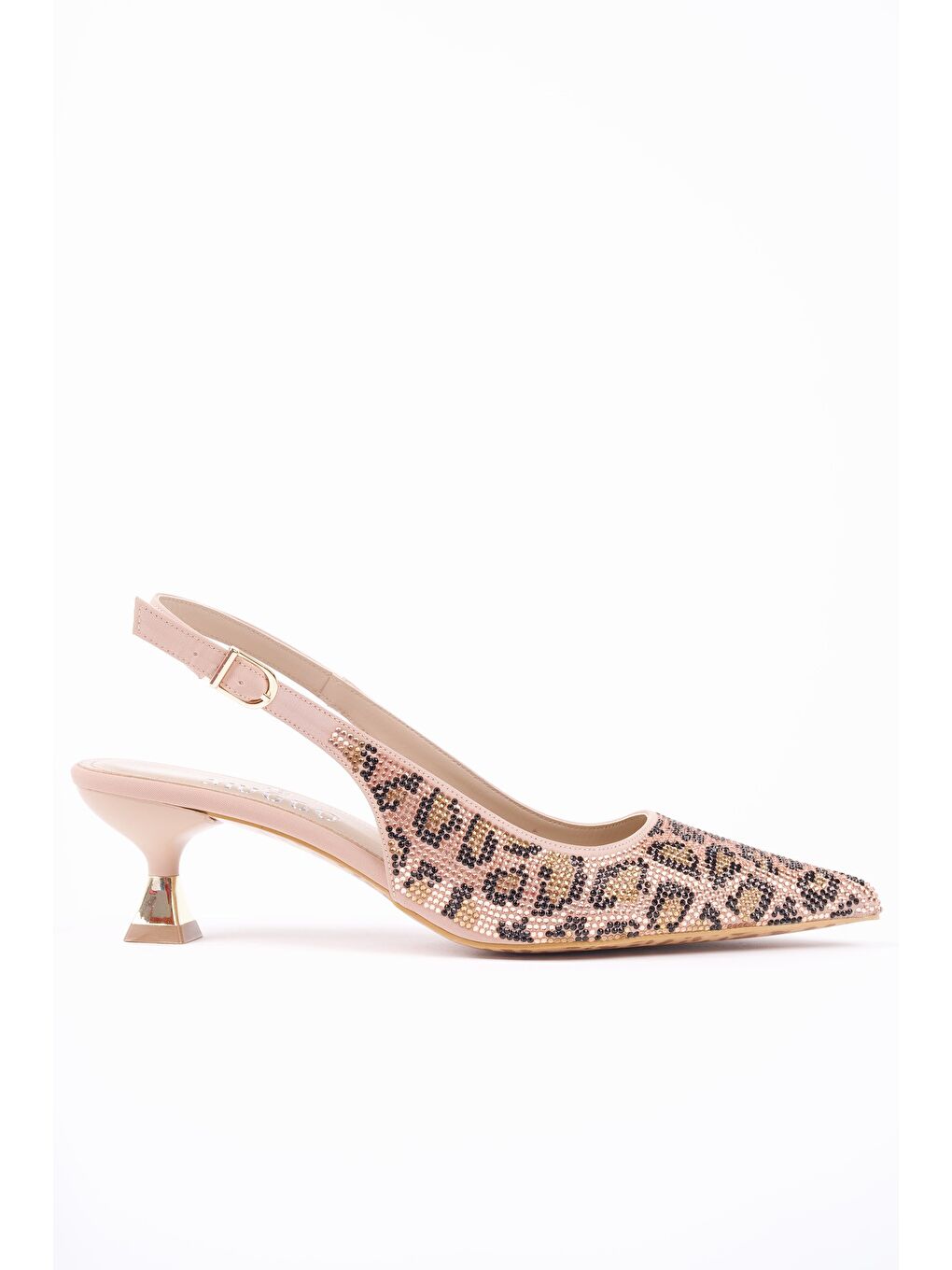 Bej RASHİDA Kadın Sivri Burun Leopar Detaylı Arkası Açık Günlük Klasik Topuklu Abiye Ayakkabı