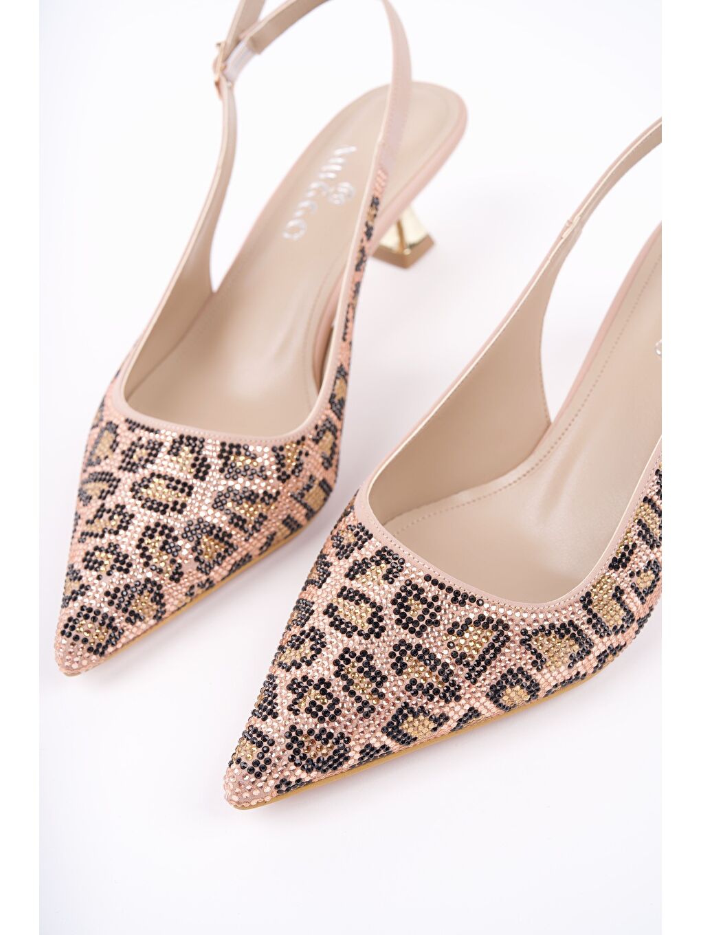 Bej RASHİDA Kadın Sivri Burun Leopar Detaylı Arkası Açık Günlük Klasik Topuklu Abiye Ayakkabı-5