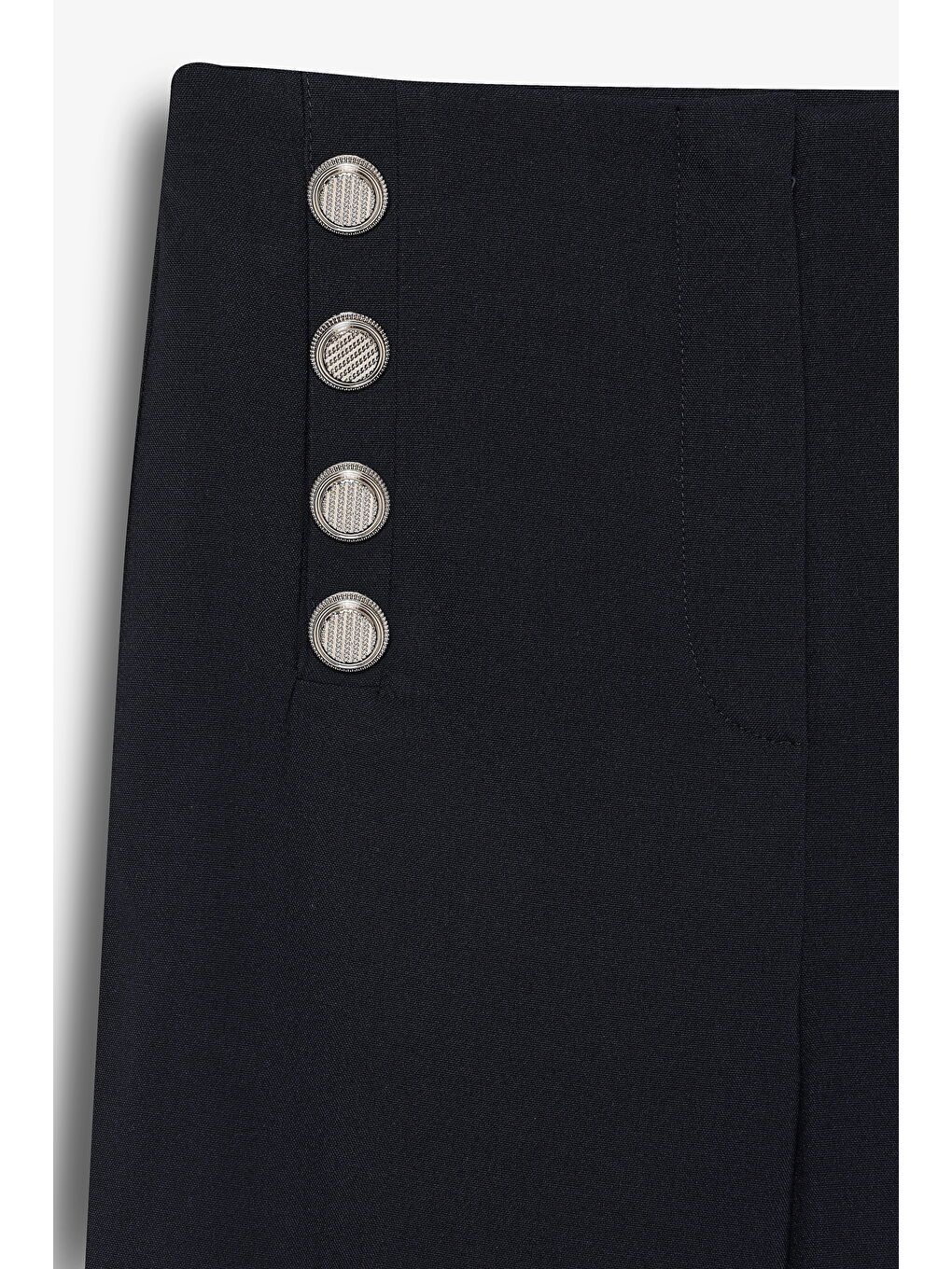 Çift Sıra Düğme Detaylı Yüksek Bel Pantolon Lacivert-1