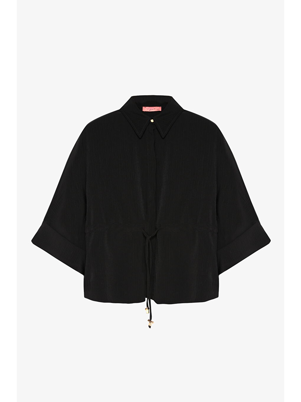 Beli Bağcıklı Manşet Kol Gömlek Siyah