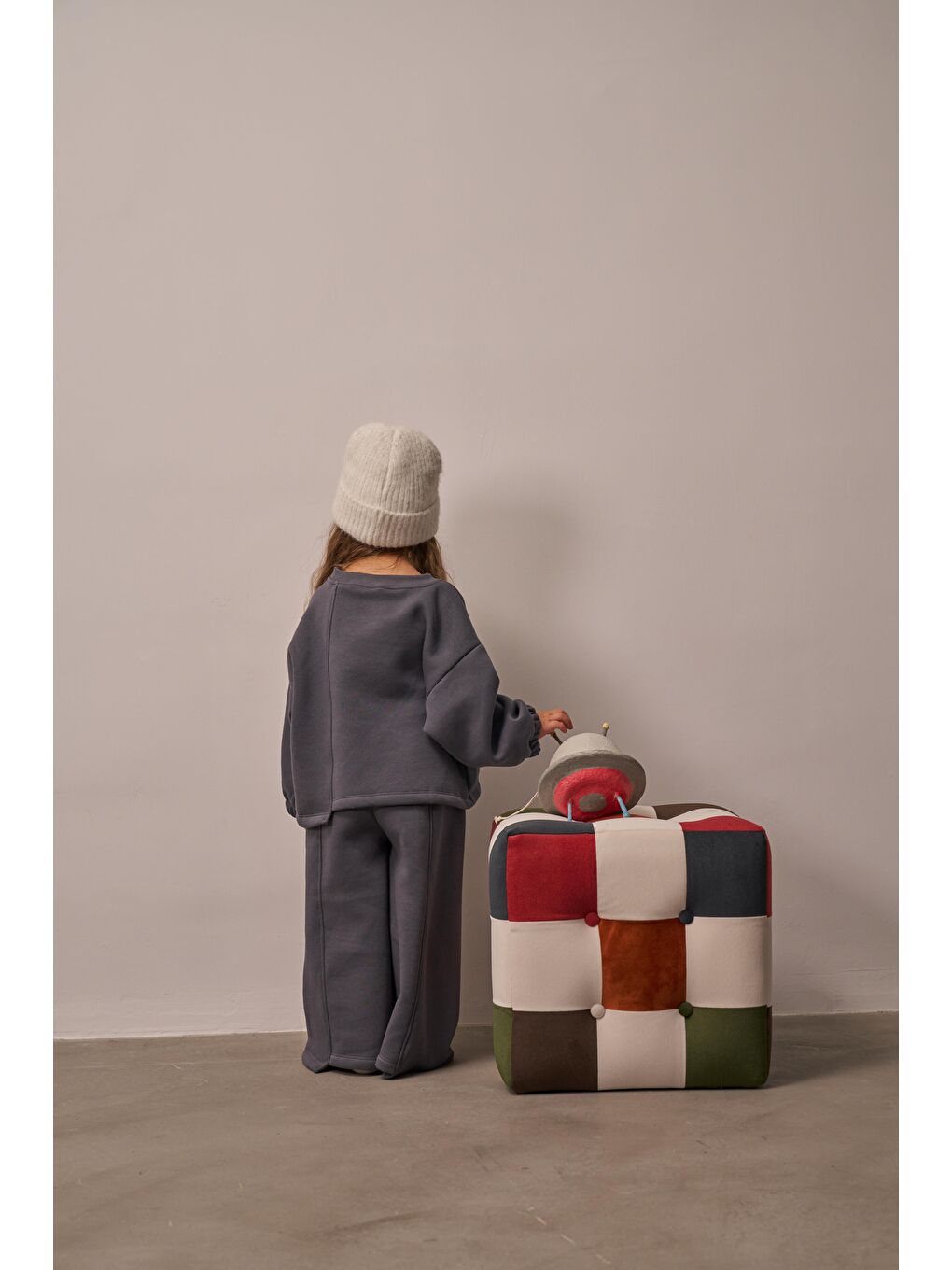 Gri Omuz Nakışlı Asimetrik Detaylı Alt Üst Takım-5