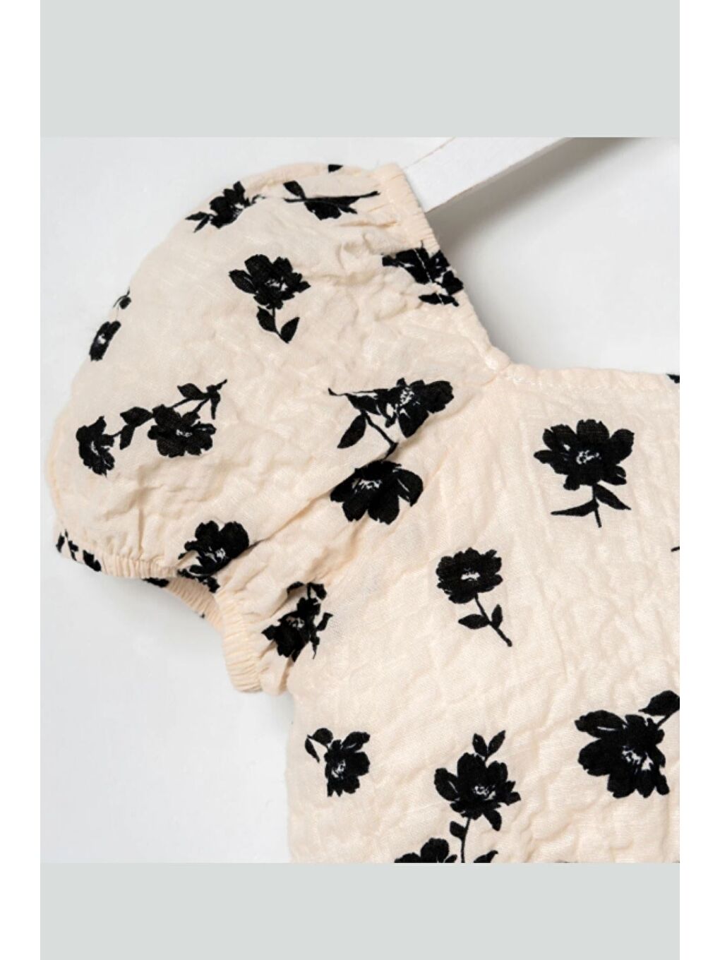 Ekru Kız Çocuk Çiçek Desenli Vintage Etek Ve Bluz Takım-1