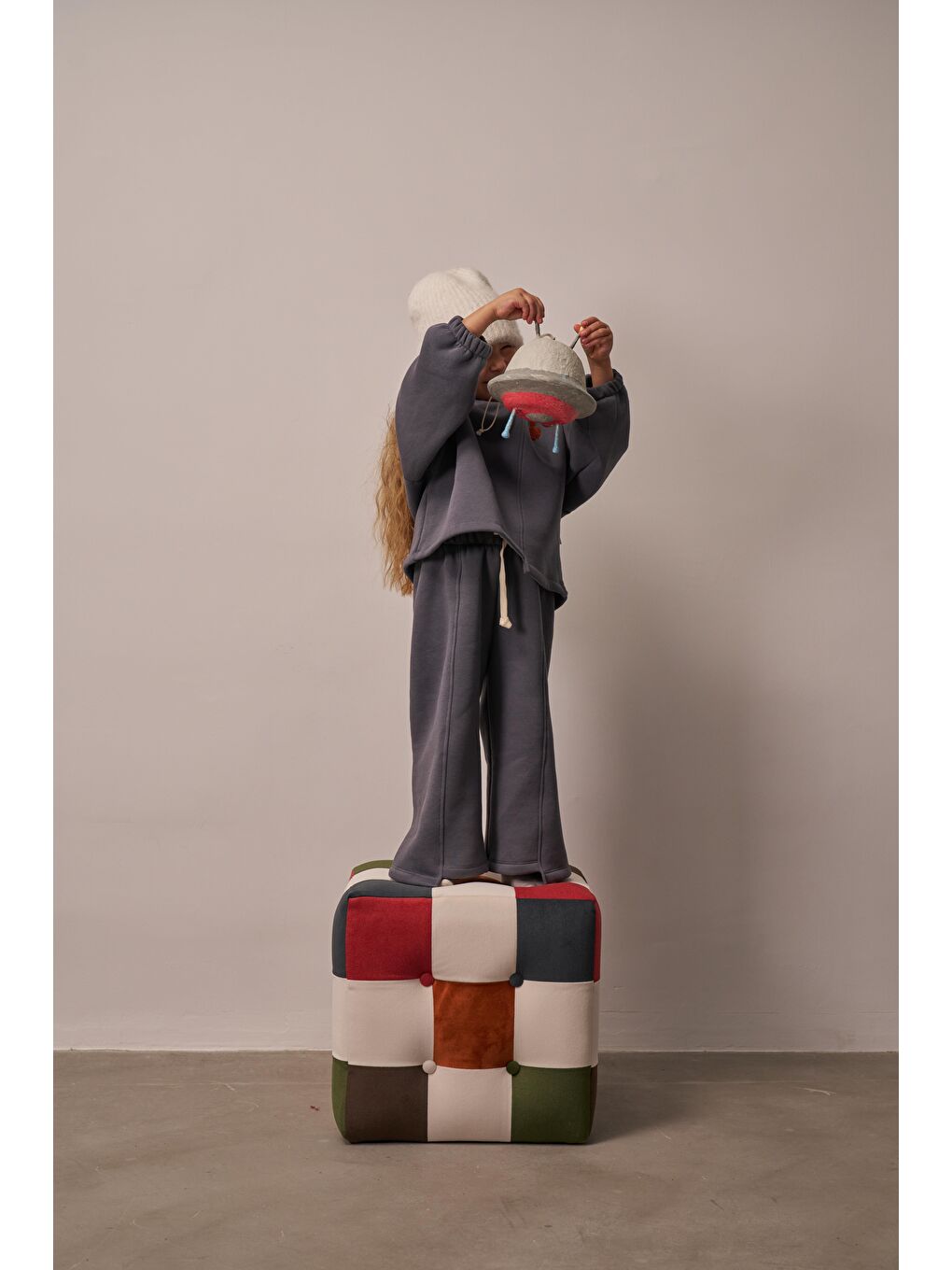 Gri Omuz Nakışlı Asimetrik Detaylı Alt Üst Takım-6