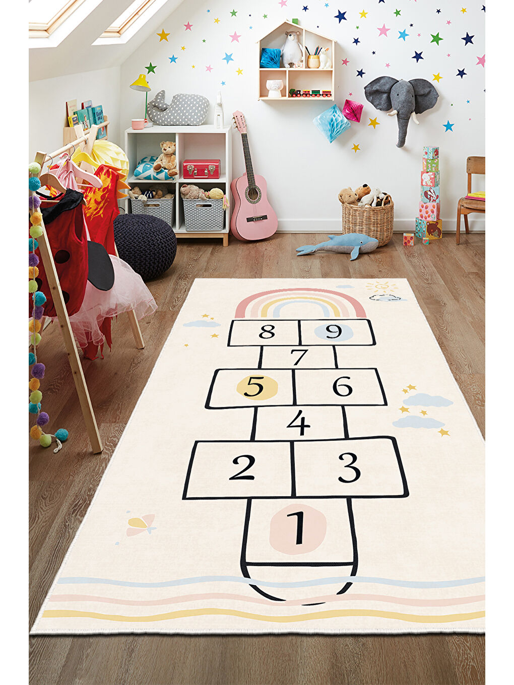 Ekru Dekoratif Özel Tasarım Yıkanabilir İnce Kaymaz Tabanlı Modern Halı KECE FR44-1