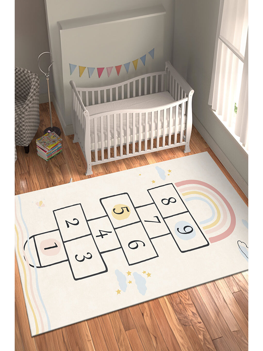 Ekru Dekoratif Özel Tasarım Yıkanabilir İnce Kaymaz Tabanlı Modern Halı KECE FR44-3