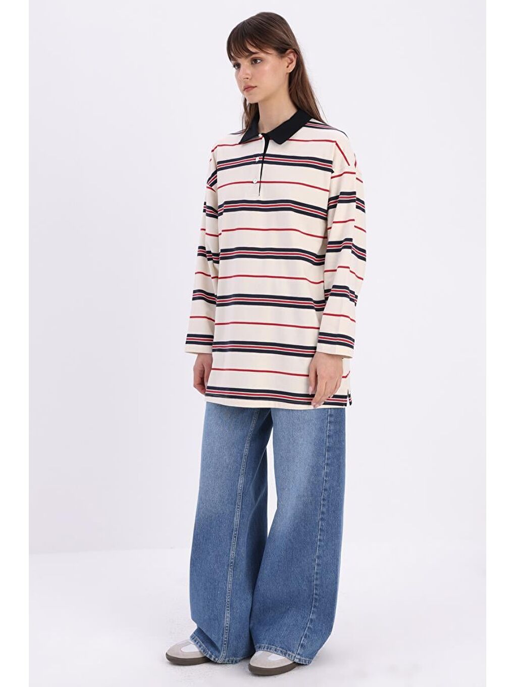 Lacivert-Bordo-Pamuklu Çizgili Elastanlı Sweat-2