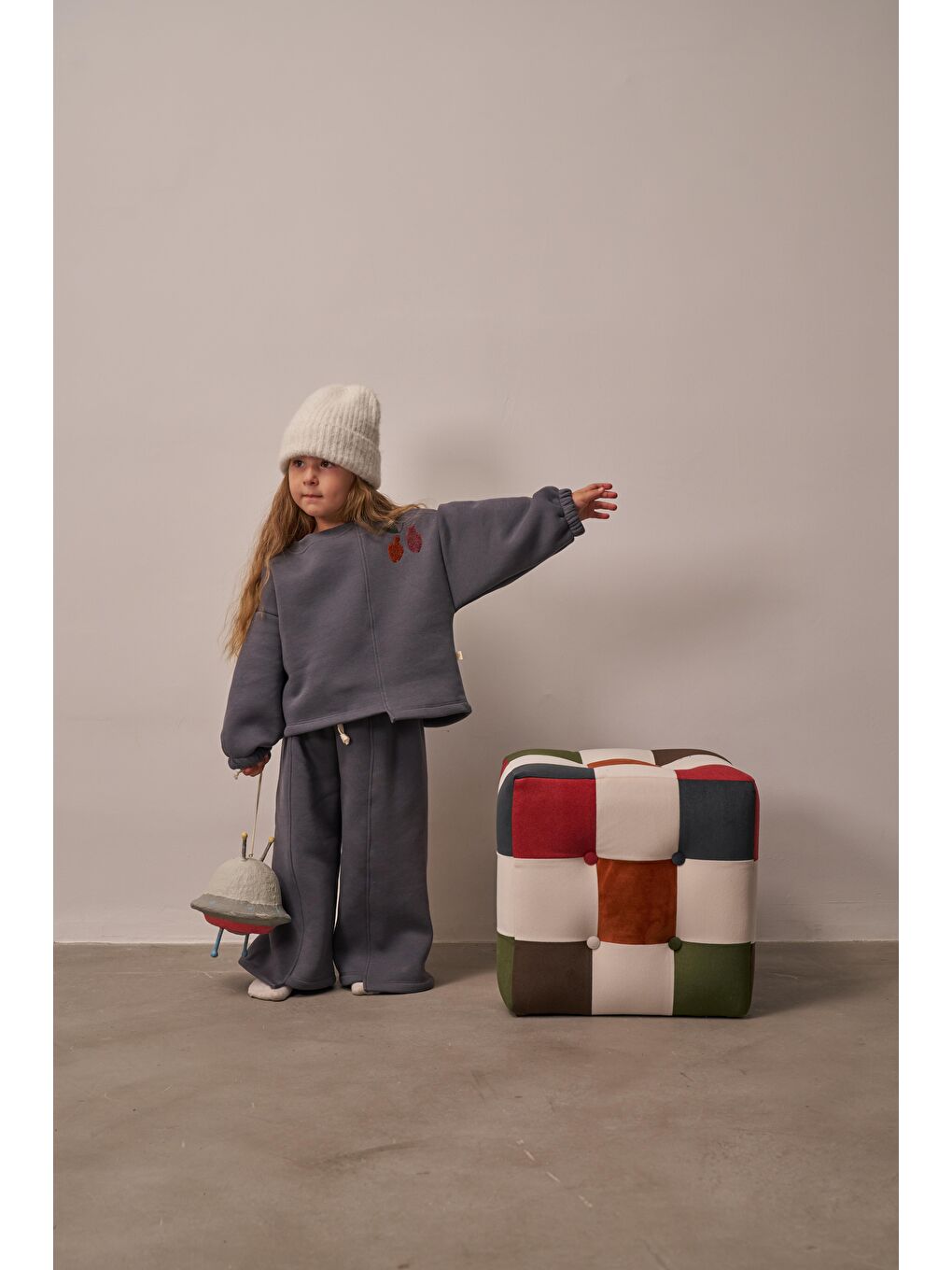 Gri Omuz Nakışlı Asimetrik Detaylı Alt Üst Takım-7