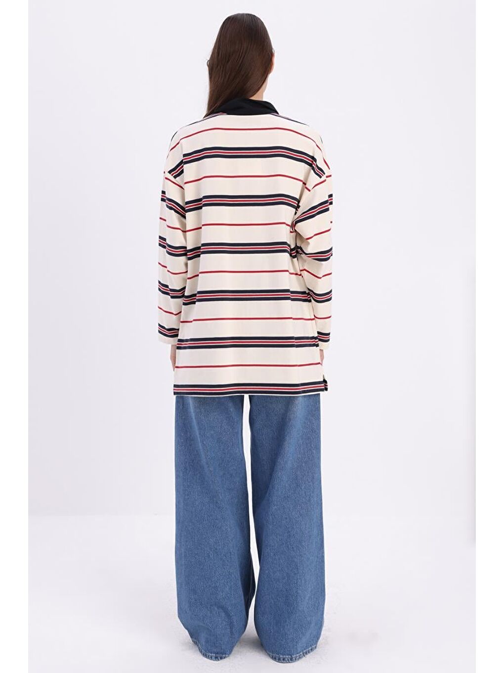 Lacivert-Bordo-Pamuklu Çizgili Elastanlı Sweat-3