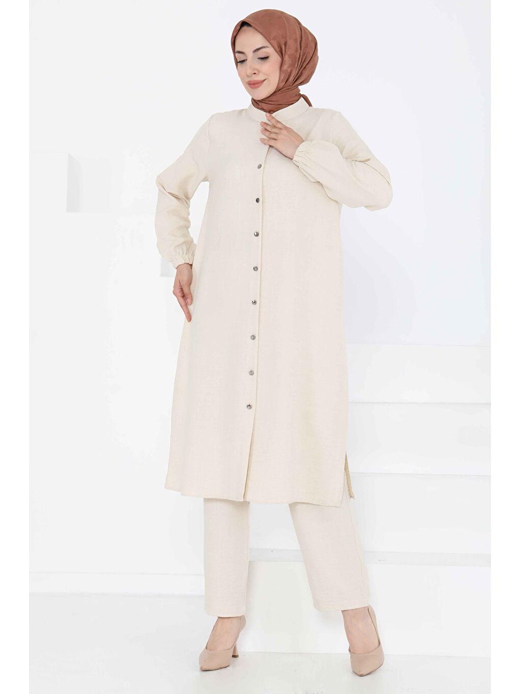 Hakim Yaka İkili Takım Bej - 27183