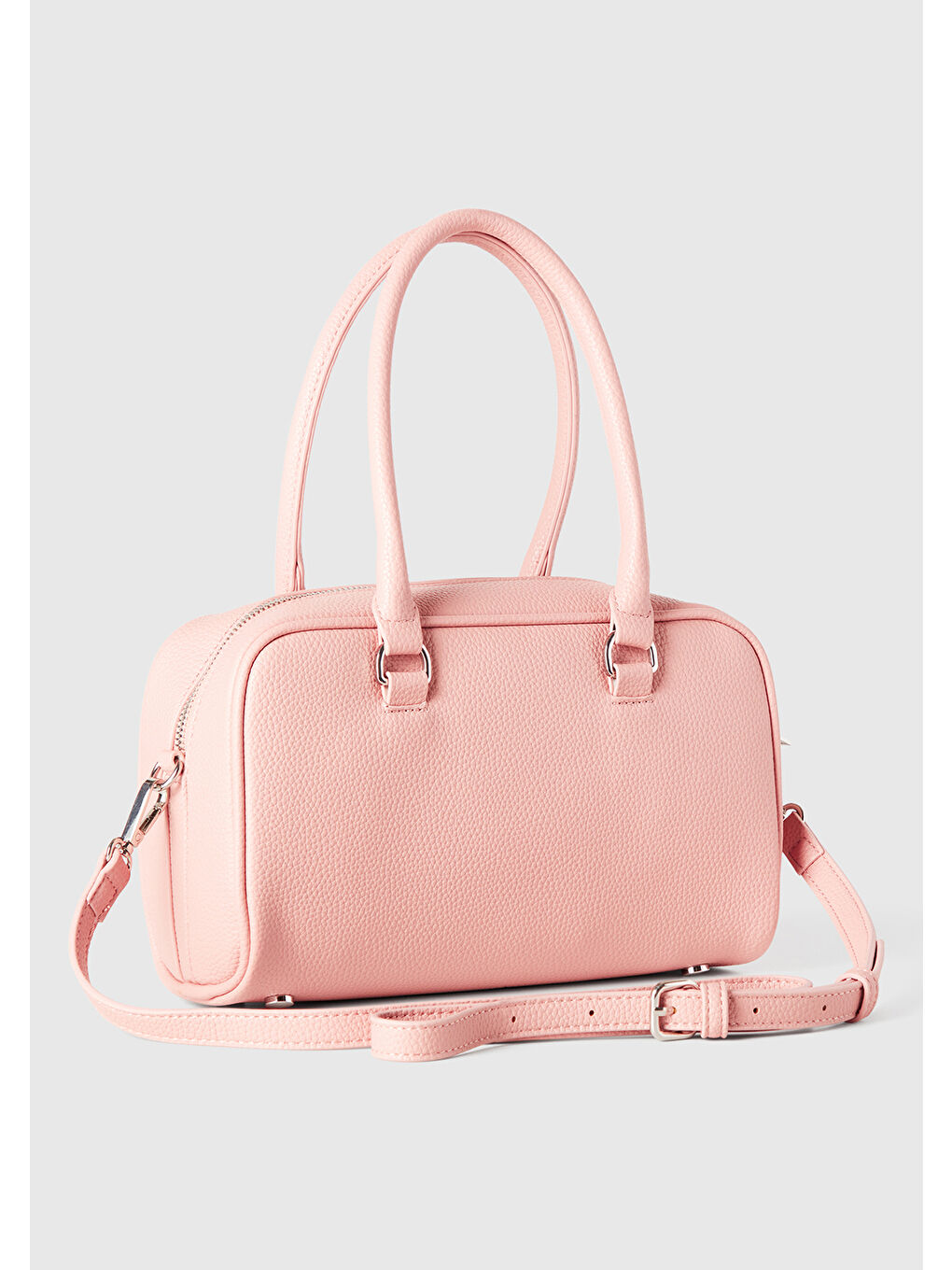 Kadın Pembe Kabartma Logolu Çift Saplı Omuz Çantası-2