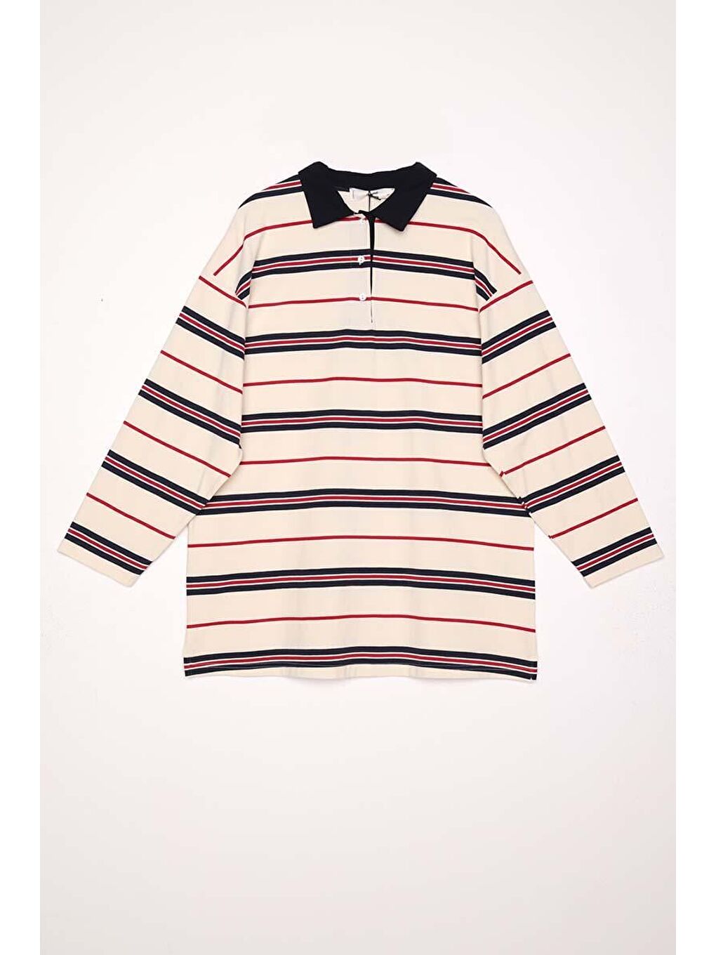 Lacivert-Bordo-Pamuklu Çizgili Elastanlı Sweat-5