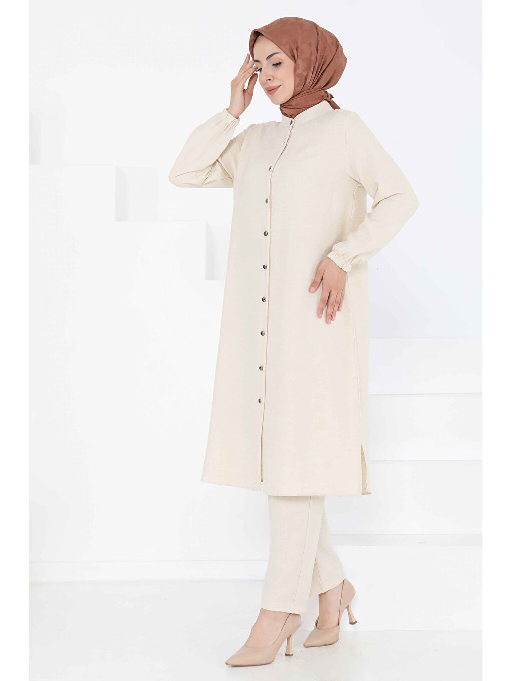 Hakim Yaka İkili Takım Bej - 27183-4