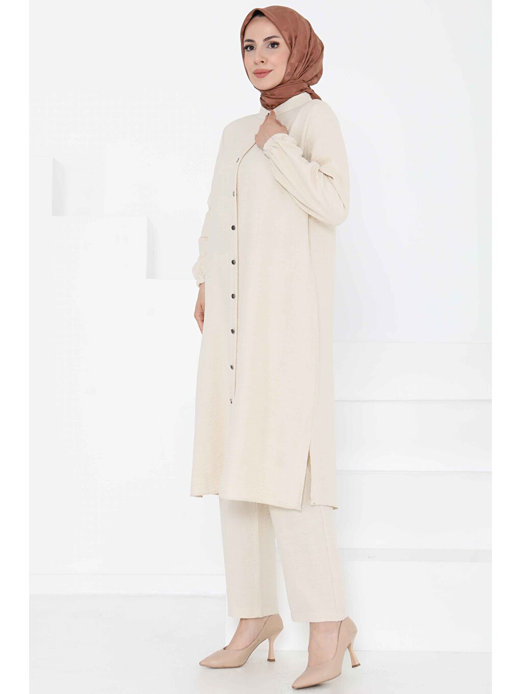 Hakim Yaka İkili Takım Bej - 27183-5