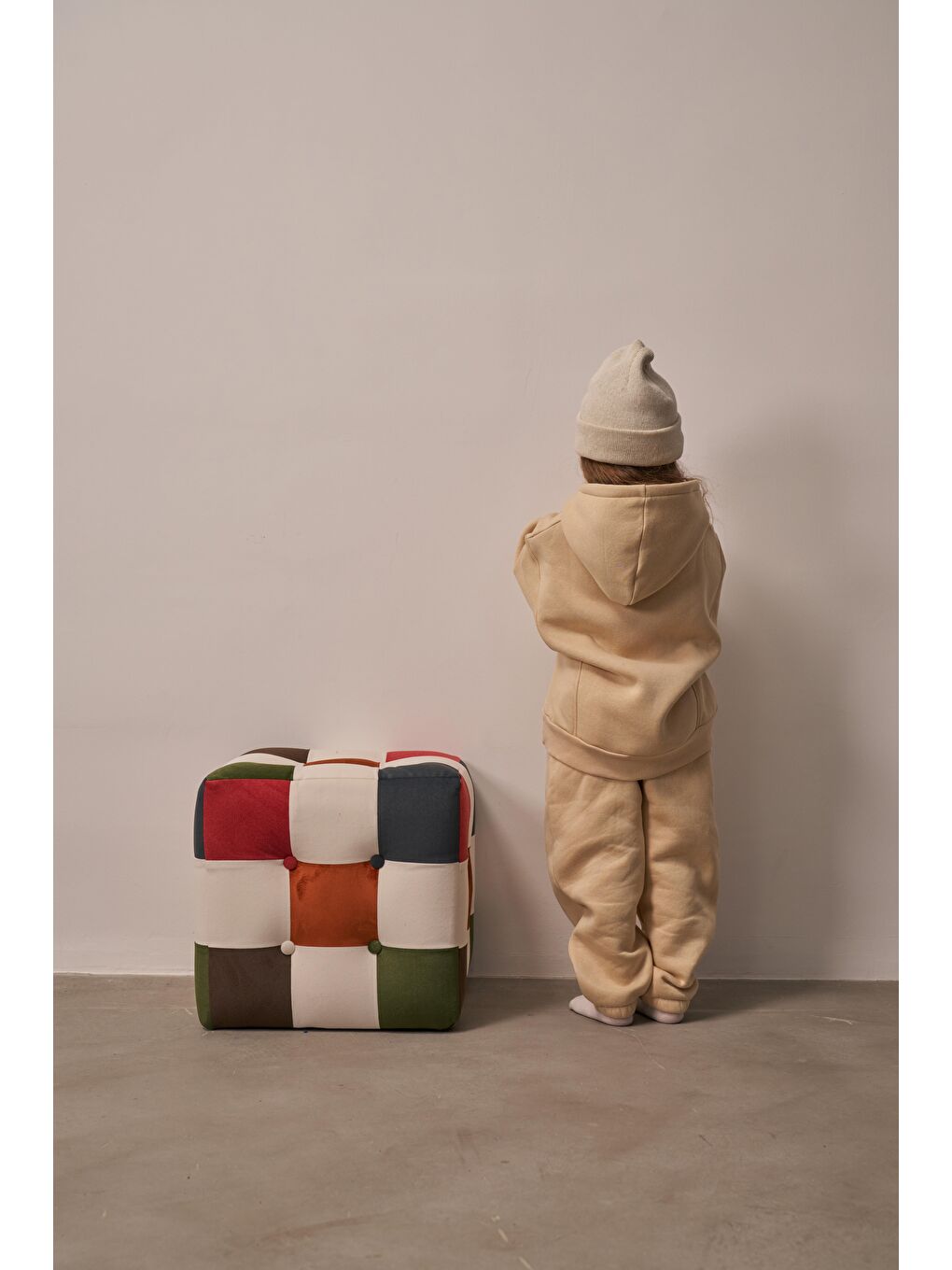 Bej Çocuk Kanguru Cepli Oversize Eşofman Takımı-3