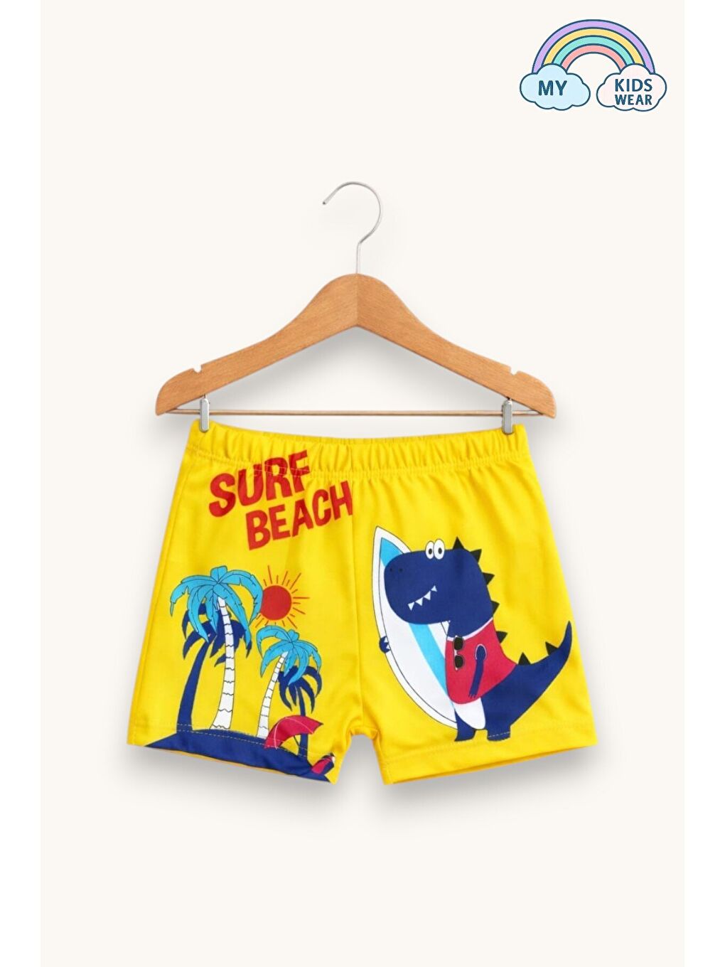 Sarı Erkek Çocuk Desenli Deniz Şortu ve Bone Takımı 12685-1