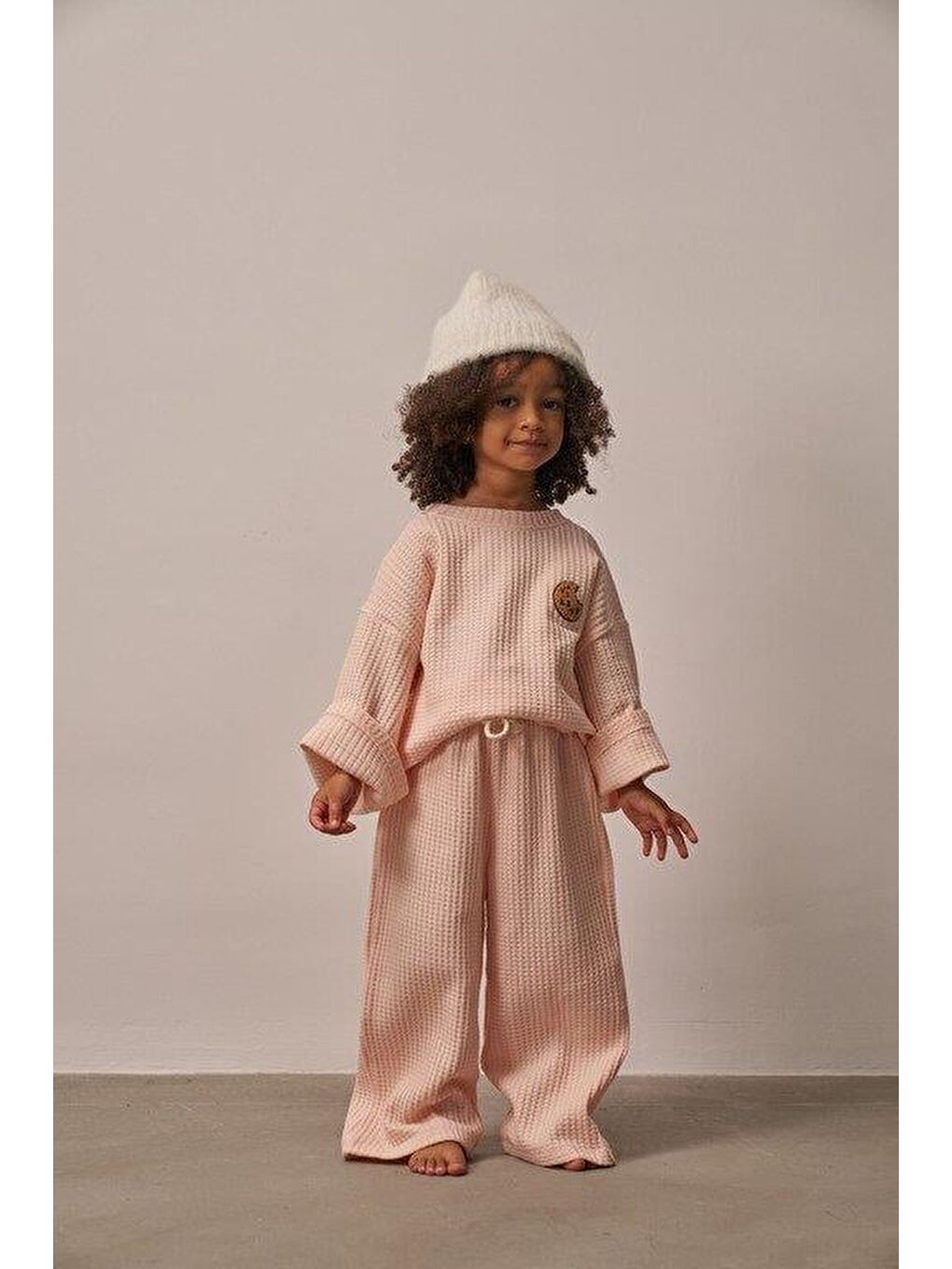 Pembe Pudra Cookie Nakışlı Dökümlü Alt Üst Takım-1