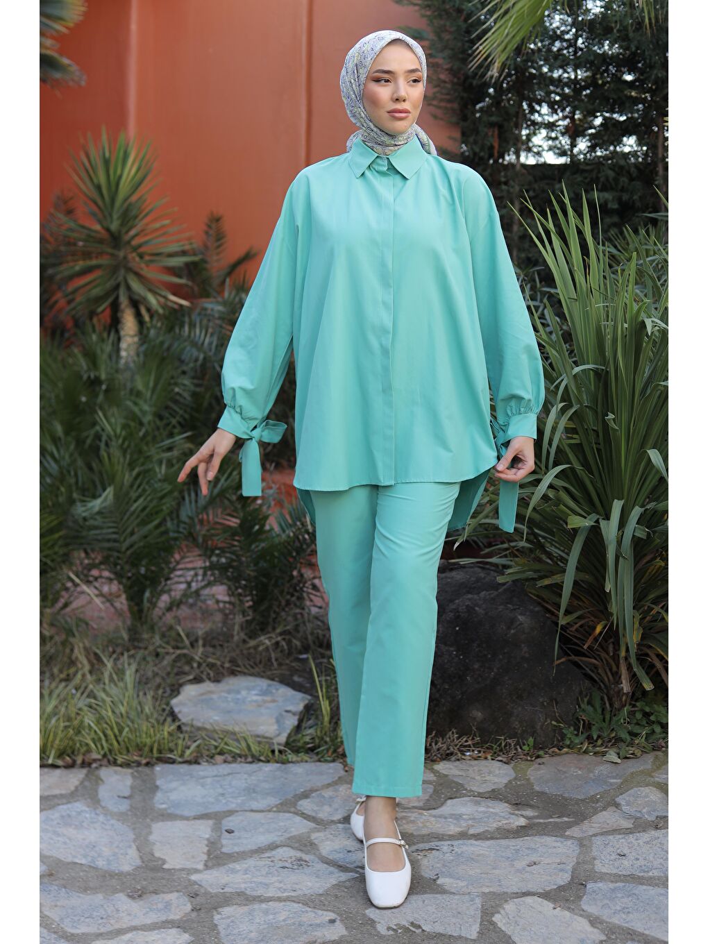 Yeşil Kol Detaylı İkili Takım Mint - 27085-2