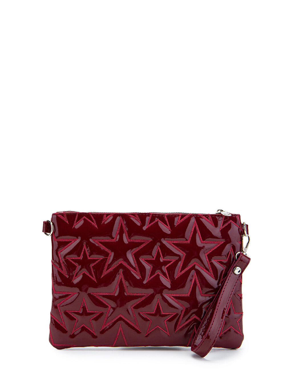 Yıldız Dikişli Clutch Star Kadın Çanta Bordo Rugan