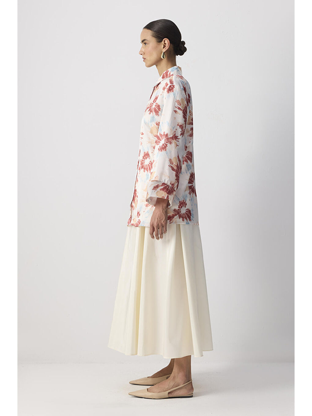 Turuncu Desenli Saten Gömlek-2