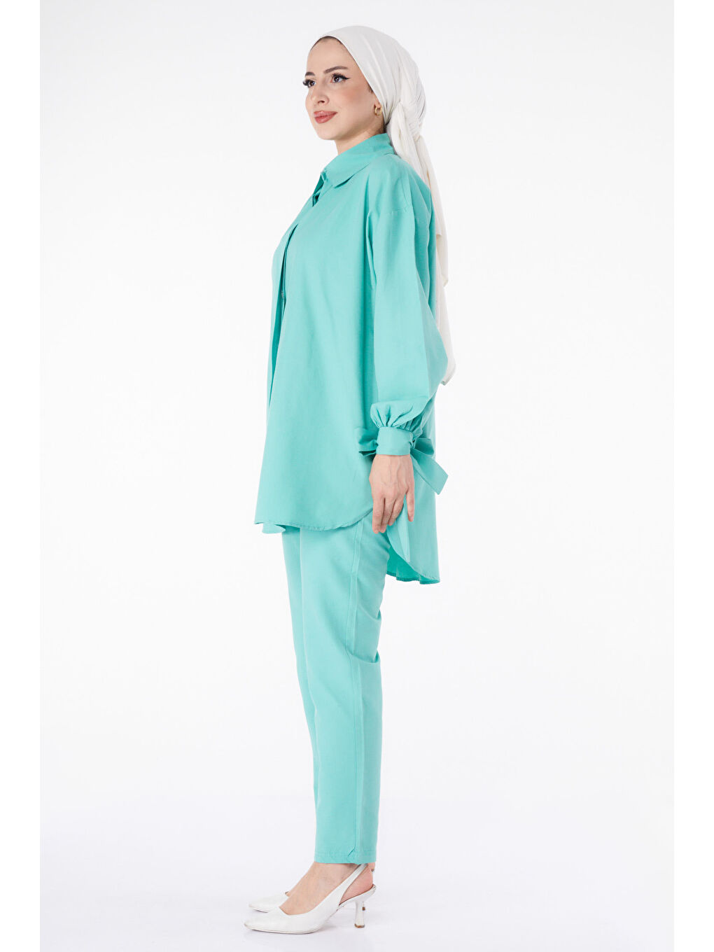 Yeşil Kol Detaylı İkili Takım Mint - 27085-3