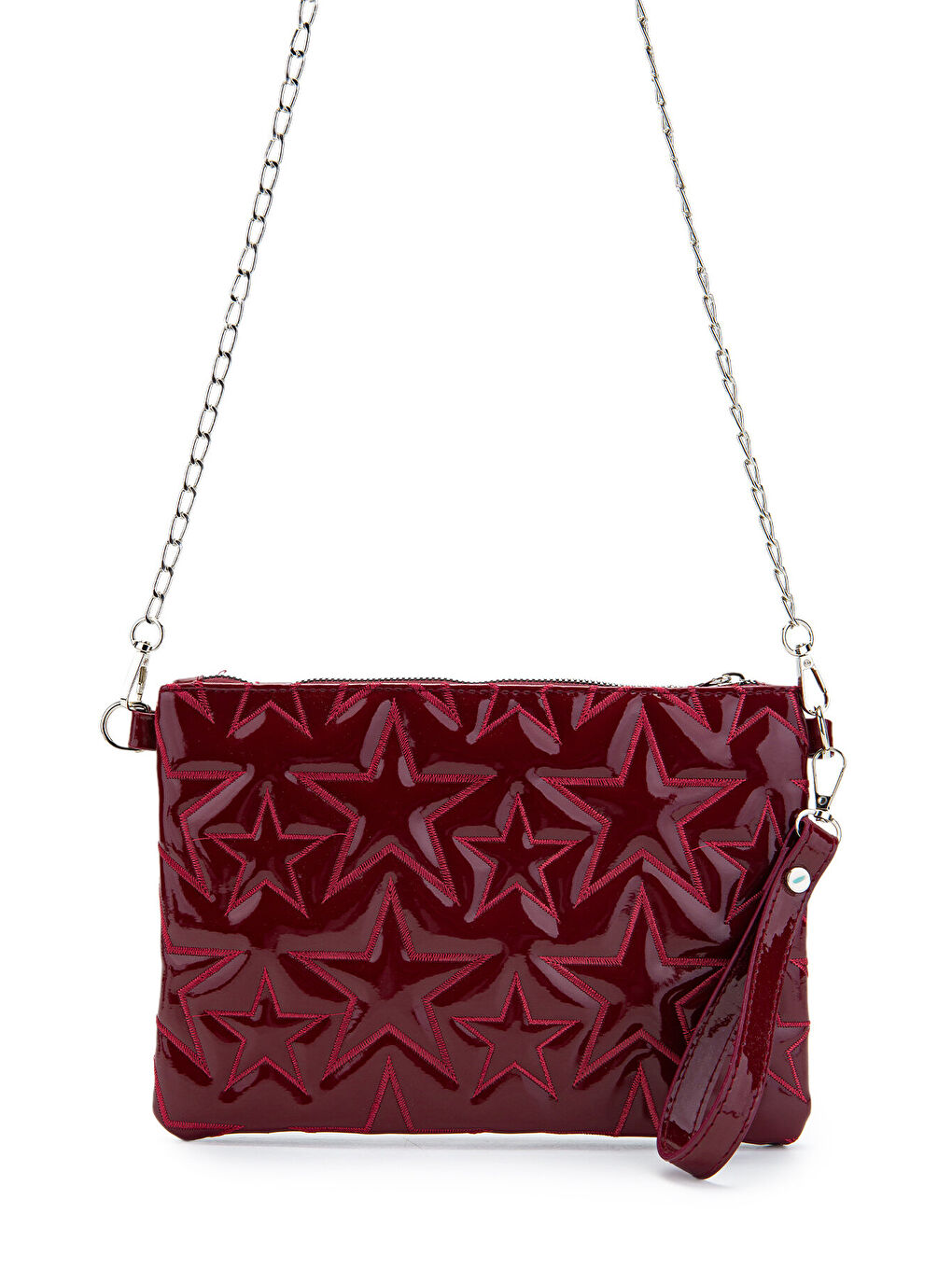Yıldız Dikişli Clutch Star Kadın Çanta Bordo Rugan-1