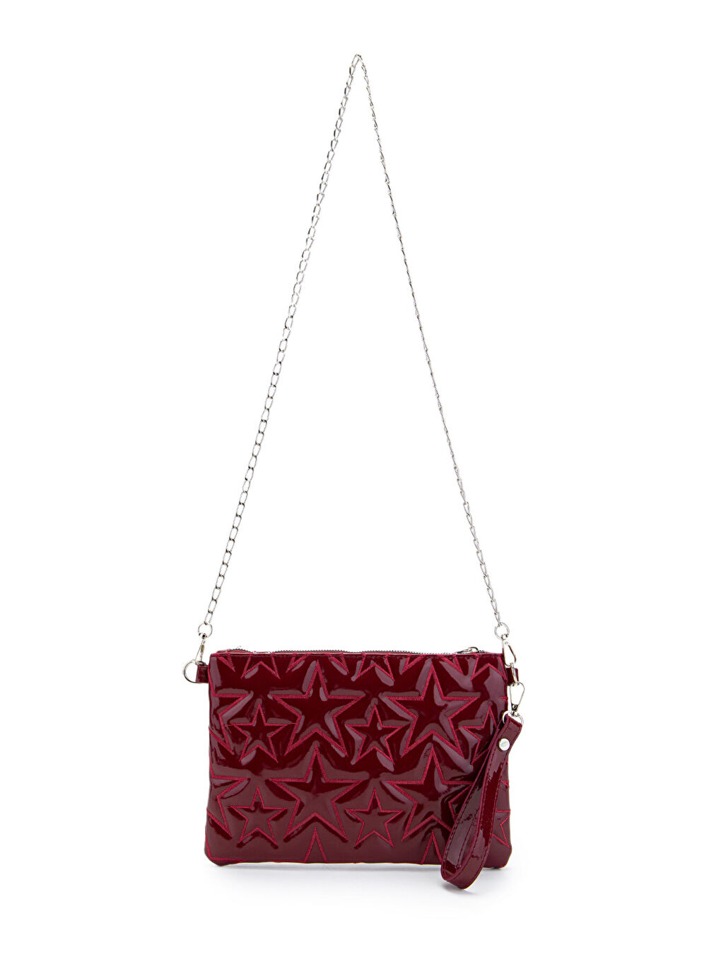 Yıldız Dikişli Clutch Star Kadın Çanta Bordo Rugan-2