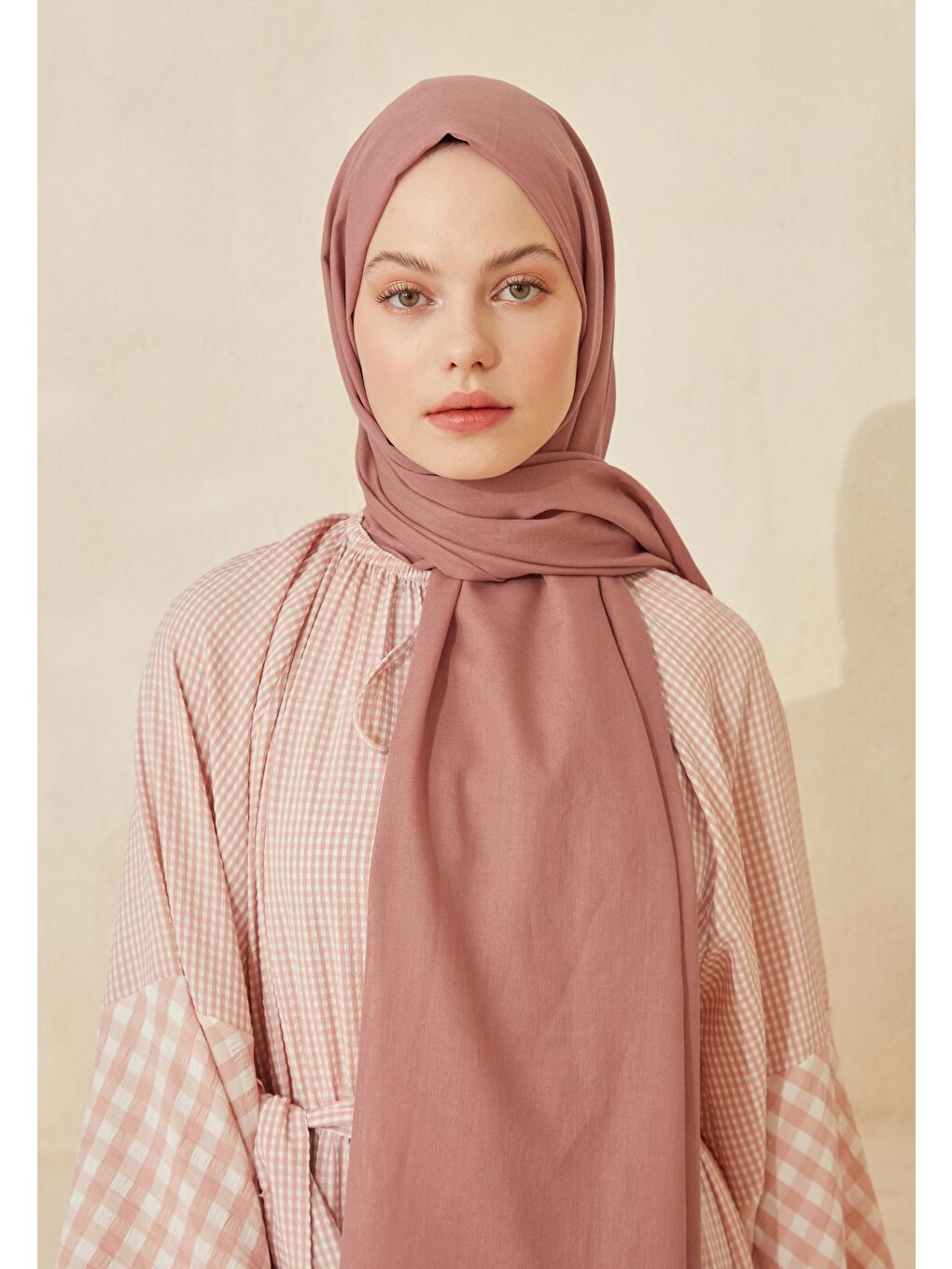 İnce Pamuk Vual Şal Gül Pembe-1